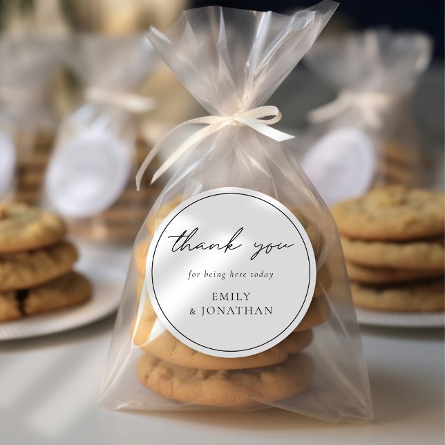 Adesivo Redondo Casamento de Fronteira de Linha de Script Elegante (Criador carregado)