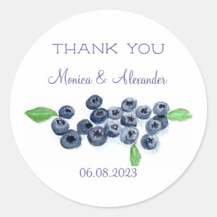 Adesivo Redondo Casamento de Frutas Blueberry Blueberry Obrigado
