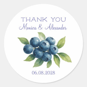 Adesivo Redondo Casamento de Frutas Blueberry Blueberry Obrigado