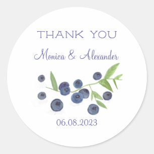 Adesivo Redondo Casamento de Frutas Blueberry Blueberry Obrigado