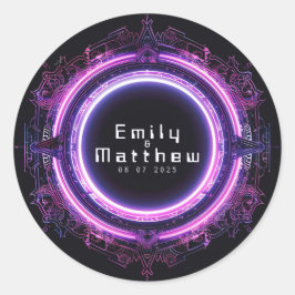 Adesivo Redondo Casamento de Fusão Cyber-Medieval