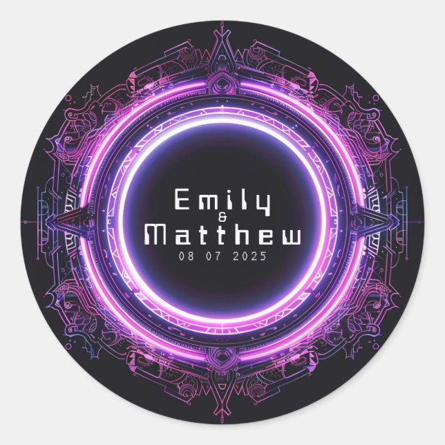 Adesivo Redondo Casamento de Fusão Cyber-Medieval (Frente)