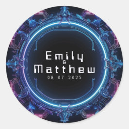 Adesivo Redondo Casamento de Fusão Cyber-Medieval