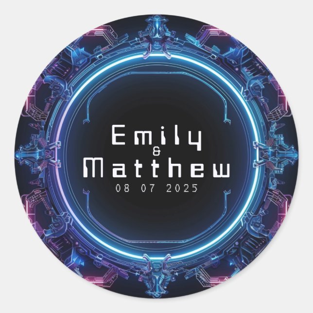 Adesivo Redondo Casamento de Fusão Cyber-Medieval (Frente)
