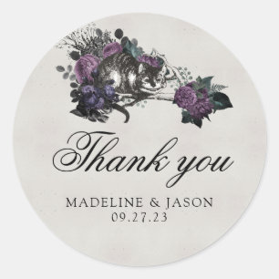 Adesivo Redondo Casamento de Gatos Florais Roxos de Cinza Vintage