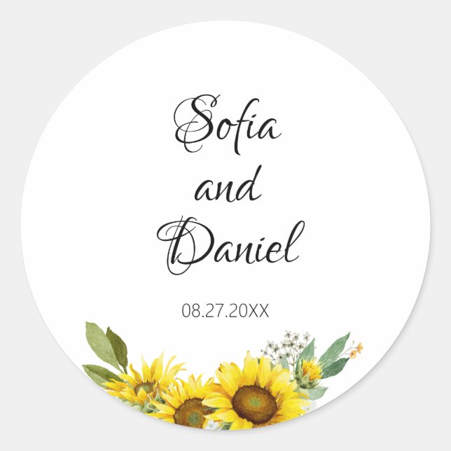 Adesivo Redondo Casamento de girassol (Frente)