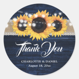Adesivo Redondo Casamento de Girassol de Renda de Sarjapilhé Azul 
