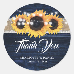 Adesivo Redondo Casamento de Girassol de Renda de Sarjapilhé Azul 