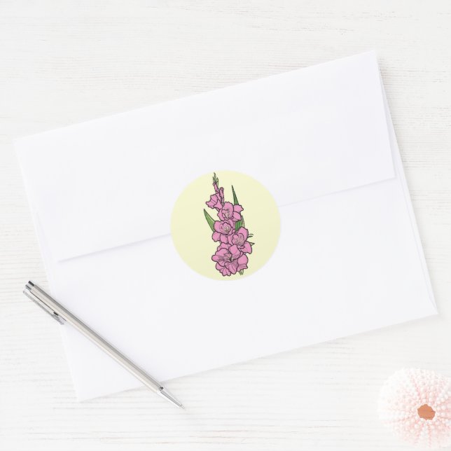 Adesivo Redondo Casamento de Gladiolus Rosa Minimalista (Envelope)