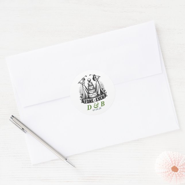 Adesivo Redondo Casamento de Golf Brides (Envelope)