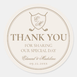 Adesivo Redondo Casamento de Golfe do Monograma de Crest Clássico