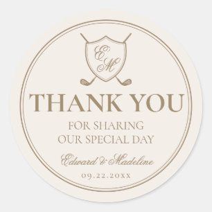 Adesivo Redondo Casamento de Golfe do Monograma de Crest Clássico 