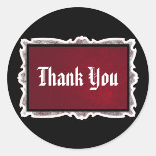 Adesivo Redondo Casamento de Gótico Vermelho e Negro Obrigado, Sti