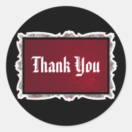 Adesivo Redondo Casamento de Gótico Vermelho e Negro Obrigado, Sti