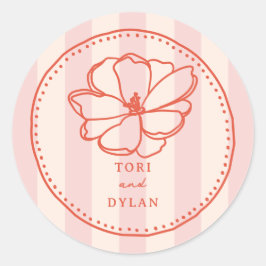 Adesivo Redondo Casamento de Greve Tropical Rosa Flor