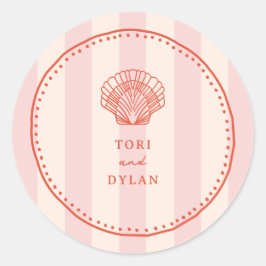Adesivo Redondo Casamento de Greve Tropical Rosa-Rosa-Seashell