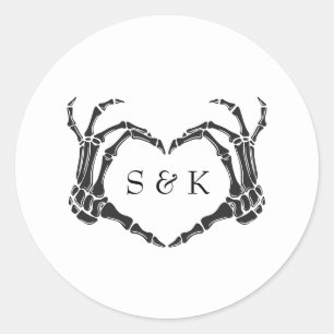 Adesivo Redondo Casamento de Halloween do Esqueleto Romântico Góti