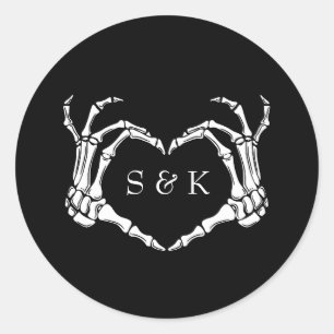 Adesivo Redondo Casamento de Halloween do Esqueleto Romântico Góti