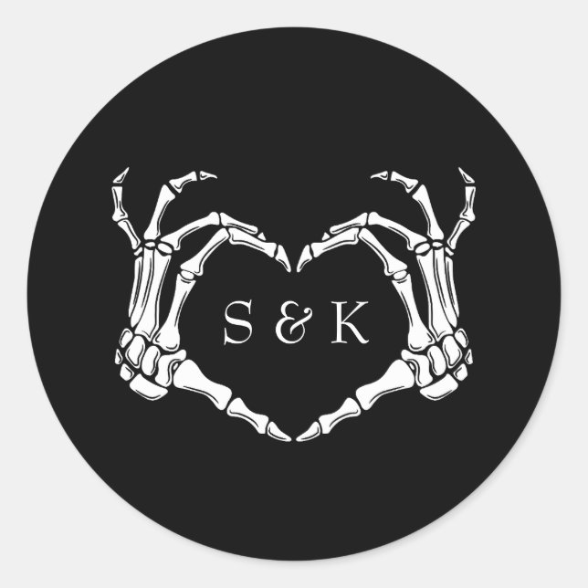 Adesivo Redondo Casamento de Halloween do Esqueleto Romântico Góti (Frente)