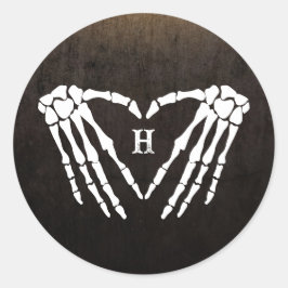Adesivo Redondo Casamento de Halloween do Gótico do Coração de Esq
