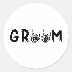 Adesivo Redondo Casamento de Halloween Noiva Groom Skeleton até a
