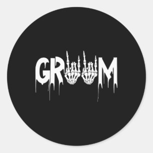 Adesivo Redondo Casamento de Halloween Noiva Groom Skeleton até a