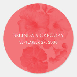Adesivo Redondo Casamento de Hibiscus Watercolor Elegante