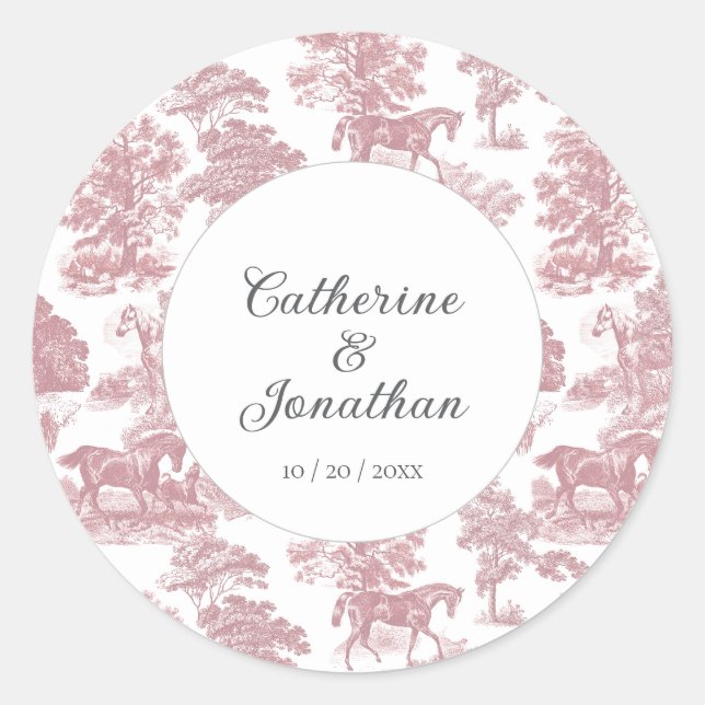 Adesivo Redondo Casamento de Horros Rosa-Rosa-Rosa-Picante Elegant (Frente)