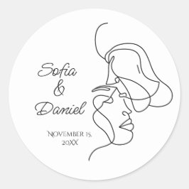 Adesivo Redondo Casamento de ilustração de Casal de Arte de Linha 