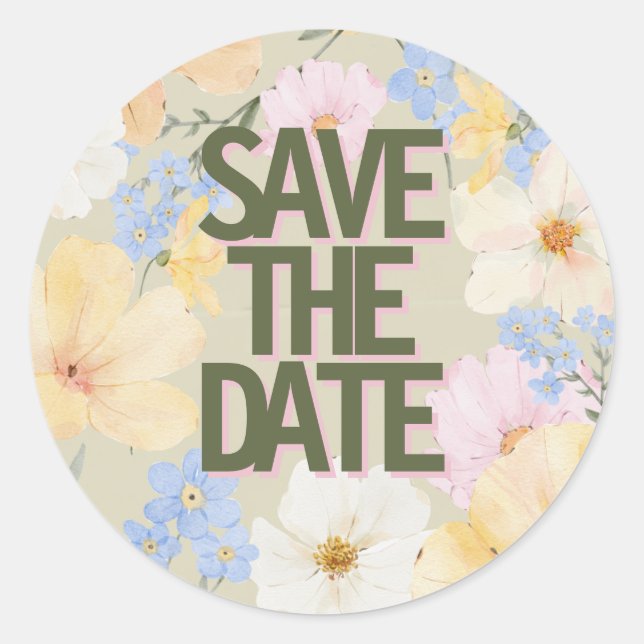 Adesivo Redondo Casamento de Ilustração Floral de Watercolor (Frente)