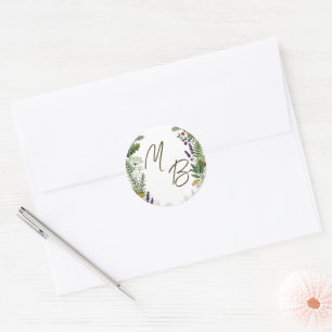 Adesivo Redondo Casamento de iniciais de floresta de madeira rústi