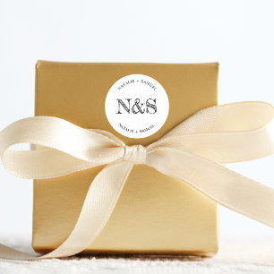 Adesivo Redondo Casamento de Iniciais de Negrito Elegante Minimali