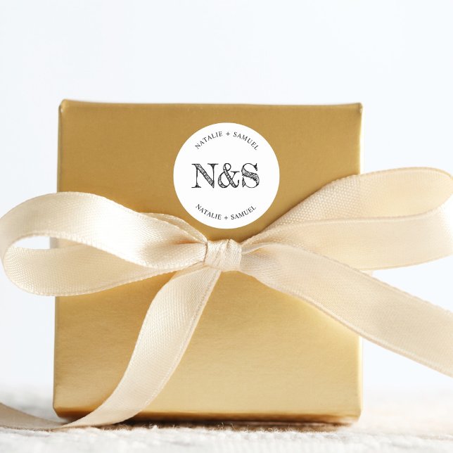 Adesivo Redondo Casamento de Iniciais de Negrito Elegante Minimali (Criador carregado)