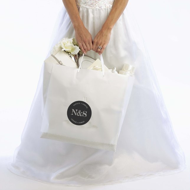 Adesivo Redondo Casamento de Iniciais de Negros Mínimos Elegantes (Criador carregado)