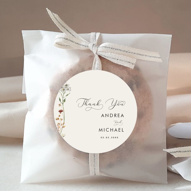 Adesivo Redondo Casamento De Ivory Boho Fall Wildflower Obrigado (Criador carregado)
