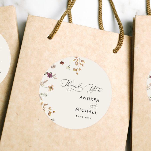 Adesivo Redondo Casamento De Ivory Cream Boho Fall Wildflower Obri (Criador carregado)