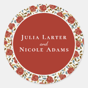 Adesivo Redondo Casamento de Jardim de Pétalas Florais de Rosa Sel