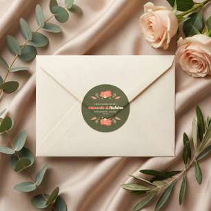 Adesivo Redondo Casamento de Jardim Floral Vintage Retro