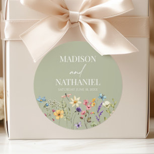 Adesivo Redondo Casamento de Jardins Florais de Flores Selvagens