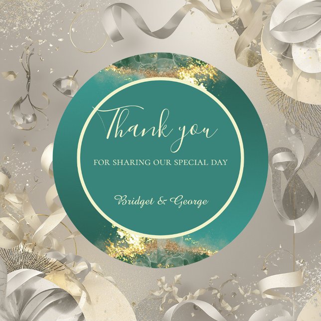 Adesivo Redondo Casamento de joias de ouro verde-esmeralda (Criador carregado)