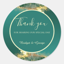 Adesivo Redondo Casamento de joias de ouro verde-esmeralda