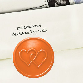 Adesivo Redondo Casamento de Laranja com Dois Corações Entrelaçado