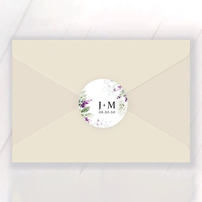 Adesivo Redondo Casamento de Lavandas de verde roxo (Criador carregado)