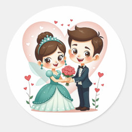 Adesivo Redondo Casamento de Leite Mágica - Casal Chibi