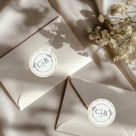 Adesivo Redondo Casamento de Listras de Pêssego e Creme com Monogr