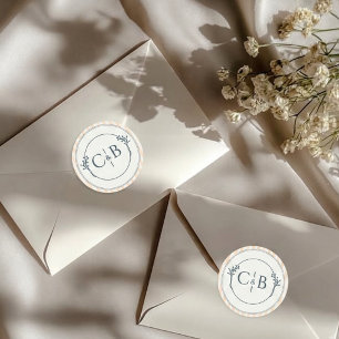 Adesivo Redondo Casamento de Listras de Pêssego e Creme com Monogr