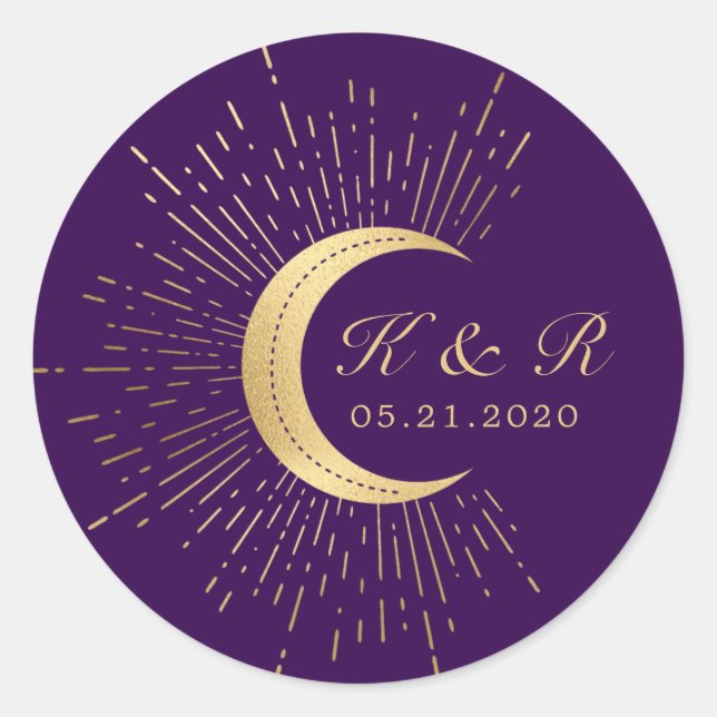 Adesivo Redondo Casamento de Lua Dourada à meia-noite Celestial (Frente)