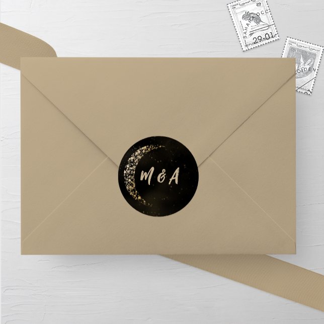 Adesivo Redondo Casamento de Lua e Lua Dourada e Negra (Criador carregado)