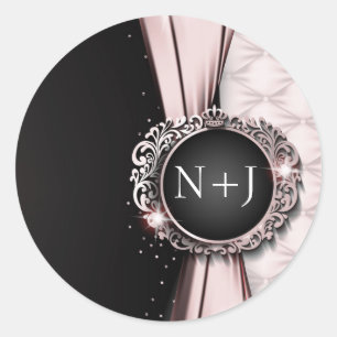 Adesivo Redondo Casamento de Luxo Rosa e Preto Elegante
