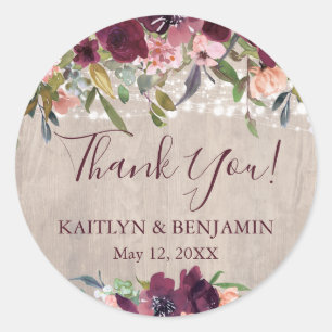 Adesivo Redondo Casamento de Luzes Florais Rustic Wood Boho